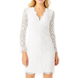 Lilly Pulitzer Meryl 3/4 Sleeve V Neck Resort White Lace Dress